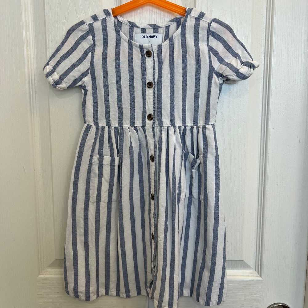 Old Navy Striped Sailor Kids Dress Size 5T in blue and white button down
